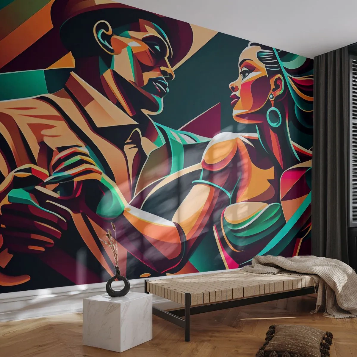 Fotobehang Premium Canvas - In het ritme van het hart - Kubisme, Stel, Dans - 250x175 cm