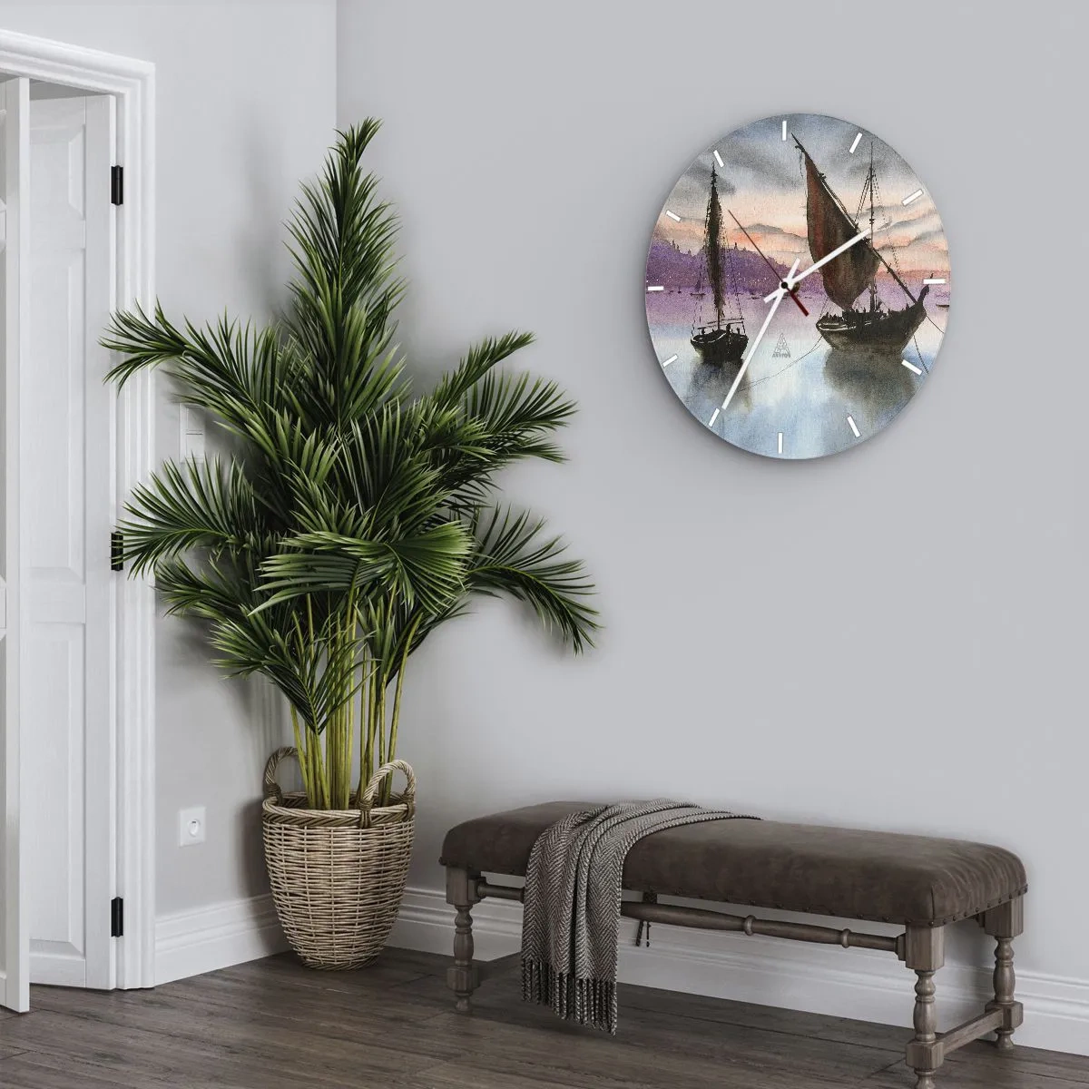 Wandklok - Klok - Avond in de haven - 40x40 cm