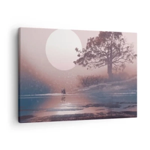 Schilderen op canvas - Romantisch tafereel met de maan en een boom aan het water - 70x50cm - nacht wonderen - Moderne wanddecoratie voor woonkamer en slaapkamer ARTTOR