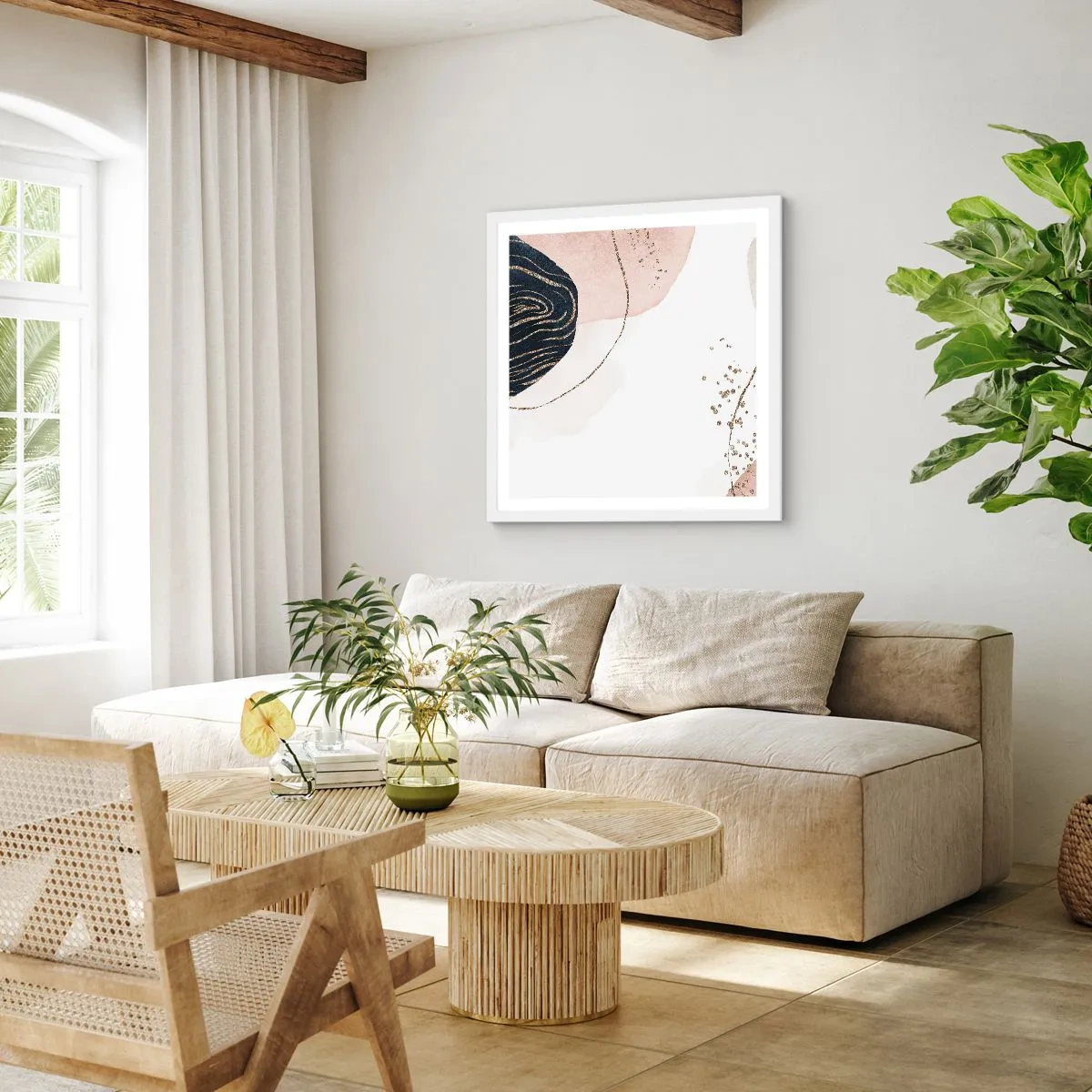 Poster in een witte lijst - Alles vloeit - 60x60 cm