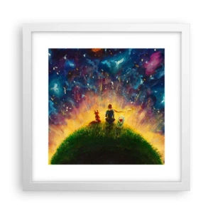 Poster in een witte lijst - Liefde en vriendschap - de hele wereld - 30x30 cm