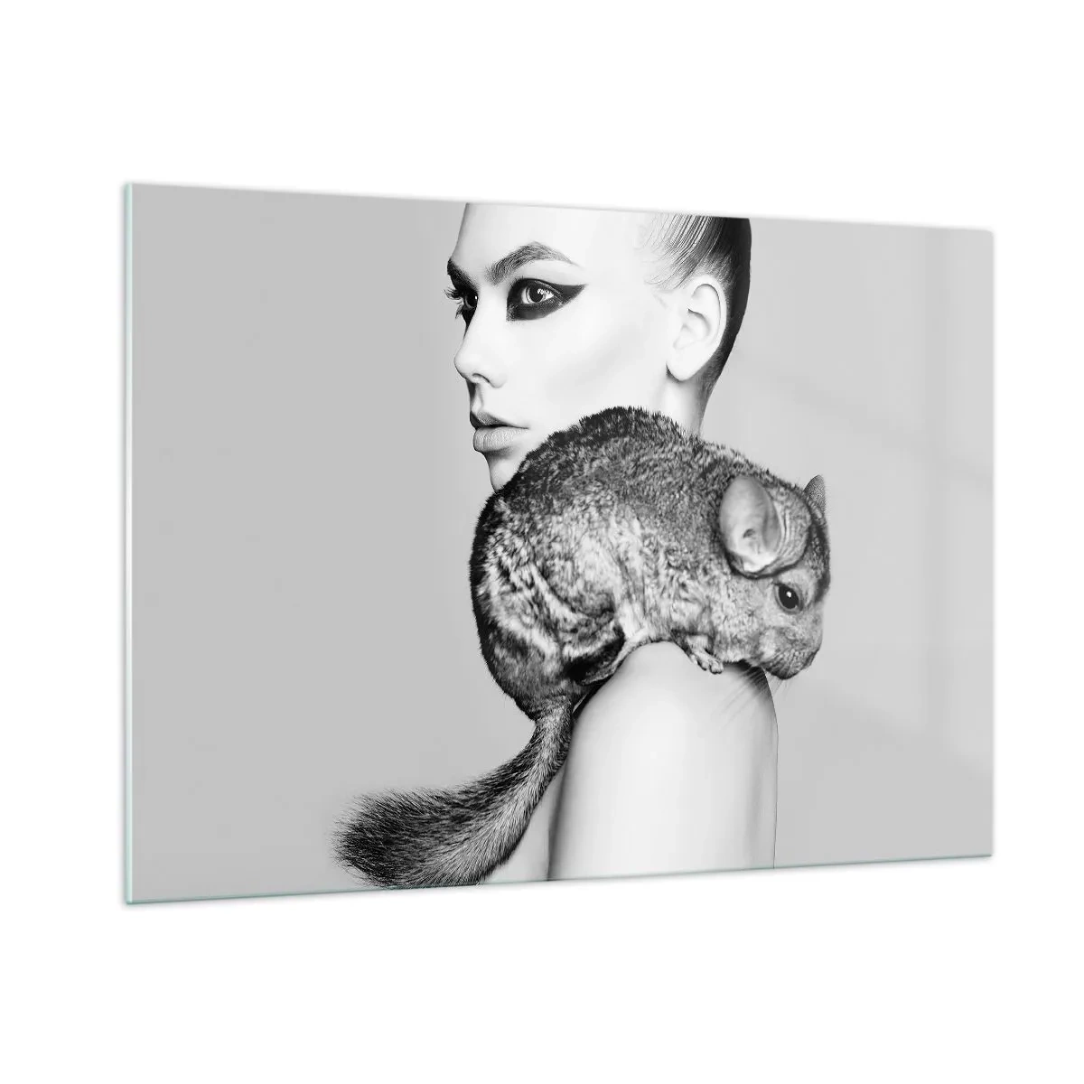 Schilderen op glas - Dame met een chinchilla - 100x70 cm