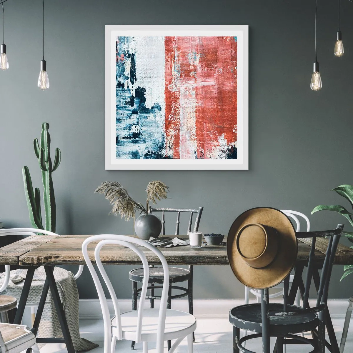 Poster in een witte lijst - Fifty Fifty abstract - 40x40 cm