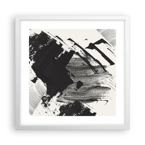 Poster in een witte lijst - Abstractie – expressie van zwart - 40x40 cm