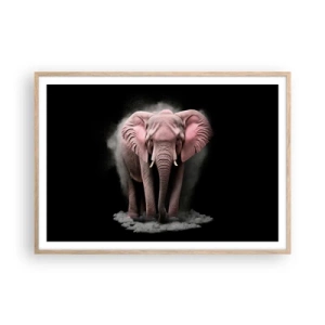 Een poster in een licht eiken lijst - Denk niet aan een roze olifant! - 100x70 cm