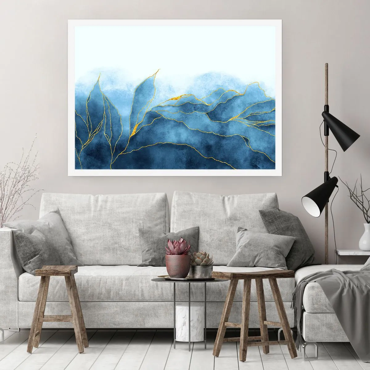 Poster - Blauw in goud - 91x61 cm