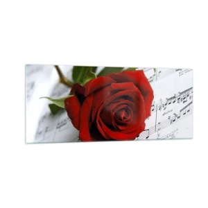 Schilderen op glas - Muziek van gevoelens in scharlaken - 100x40 cm