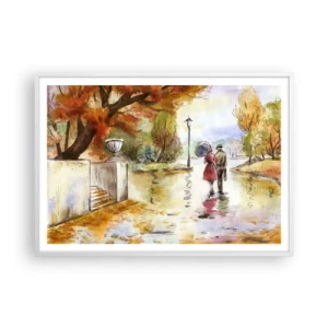 Poster in een witte lijst - Romantische herfst in het park - 100x70 cm