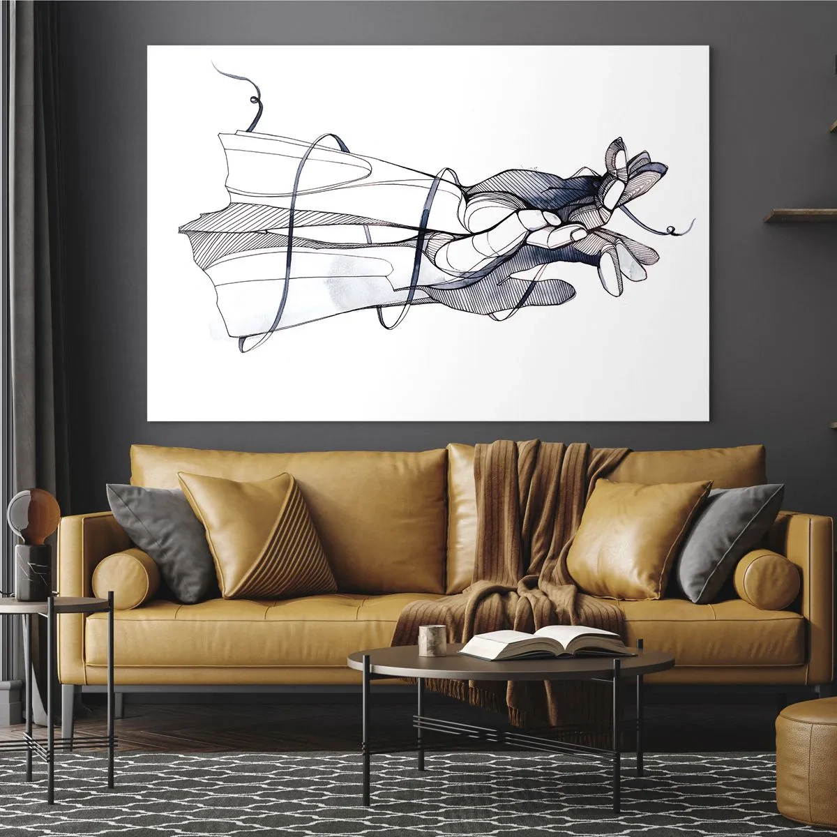 Schilderen op glas - Artistieke illustratie van een hand die een bloem vasthoudt - 70x50cm - Touch-studie - Moderne wanddecoratie voor woonkamer en slaapkamer ARTTOR