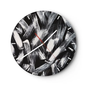 Wandklok - Klok - Witte penseelstreken op een zwarte achtergrond in industriële stijl - 30x30cm - Abstractie in de industriële spirit - Moderne wanddecoratie voor woonkamer, keuken en slaapkamer ARTTOR