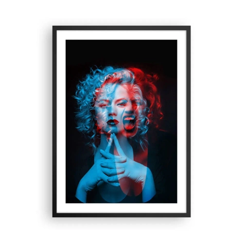 Poster in een zwarte lijst - Artistiek portret van een vrouw met 3D-effecten in rood en blauw. - 50x70cm - Alter ego - Moderne wanddecoratie voor woonkamer en slaapkamer ARTTOR