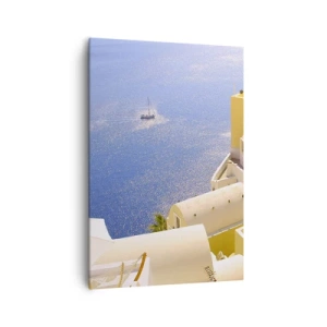 Schilderen op canvas - Grieks landschap in wit en blauw - 70x100 cm