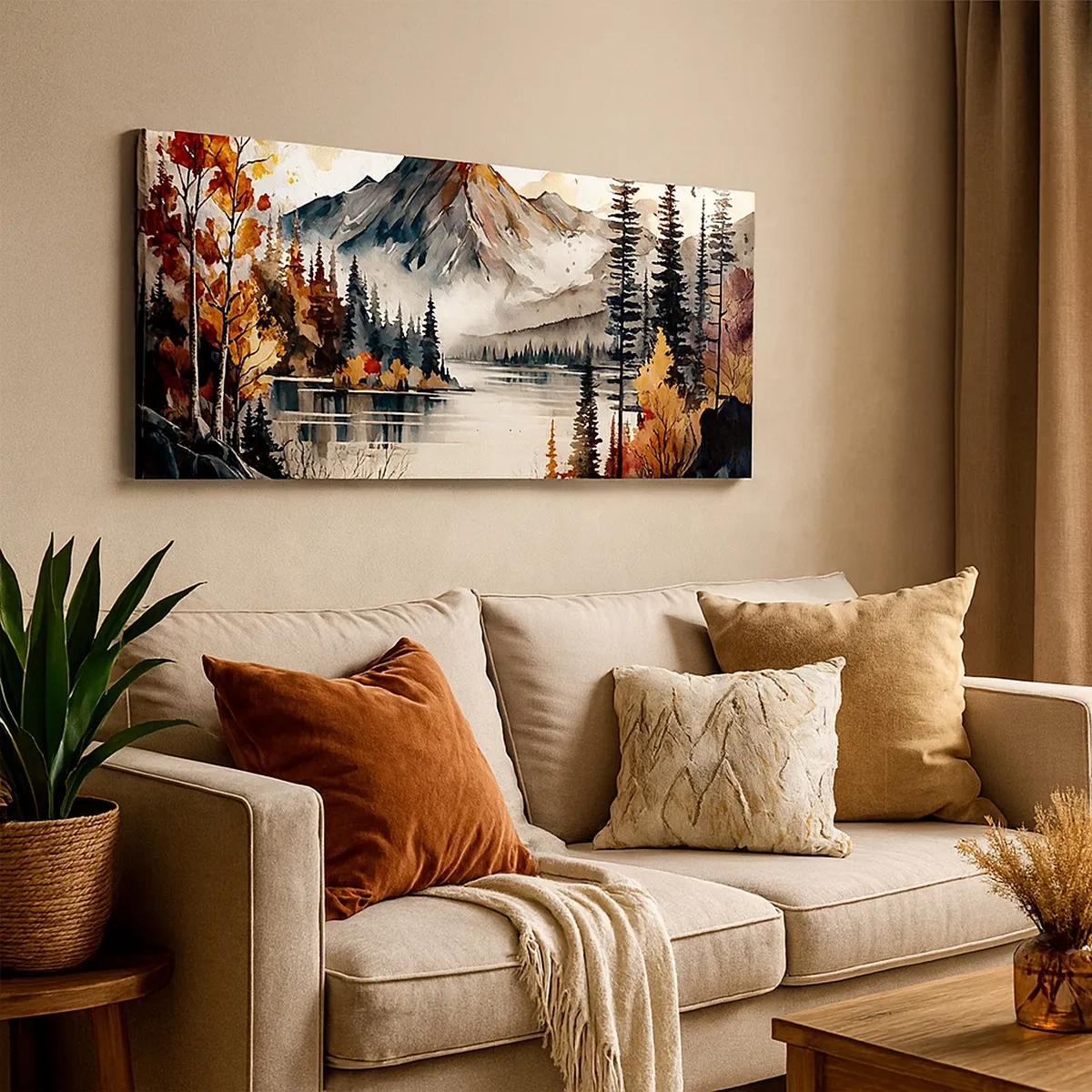 Schilderen op canvas - Gouden herfst in de bergen - 30x30 cm