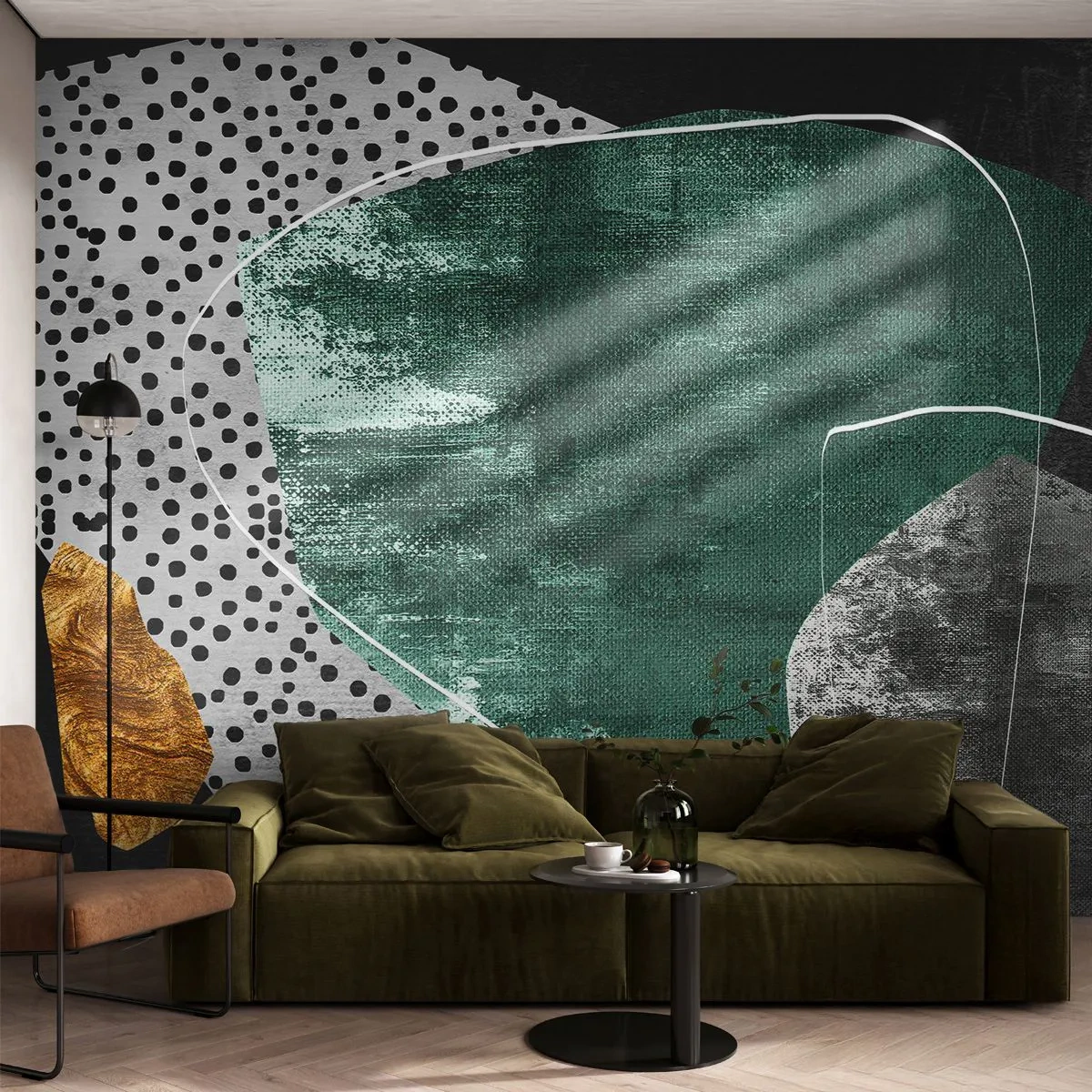 Fotobehang Premium Sand - Kleurrijke abstractie met bladgoud - Abstractie, Textuur, Collage - 150x105 cm