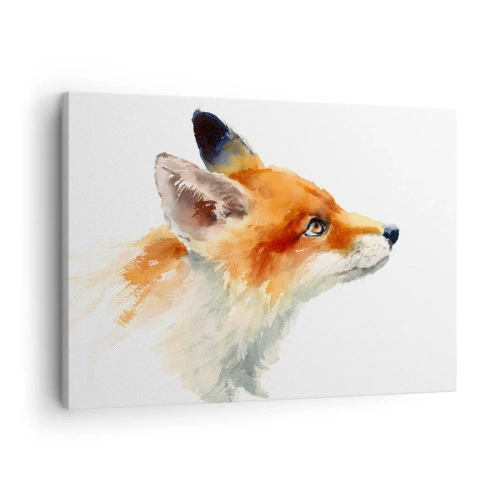 Schilderen op canvas - Rode vos in aquarelstijl op een witte achtergrond - 70x50cm - Je kunt nooit voorzichtig genoeg zijn - Moderne wanddecoratie voor woonkamer en slaapkamer ARTTOR