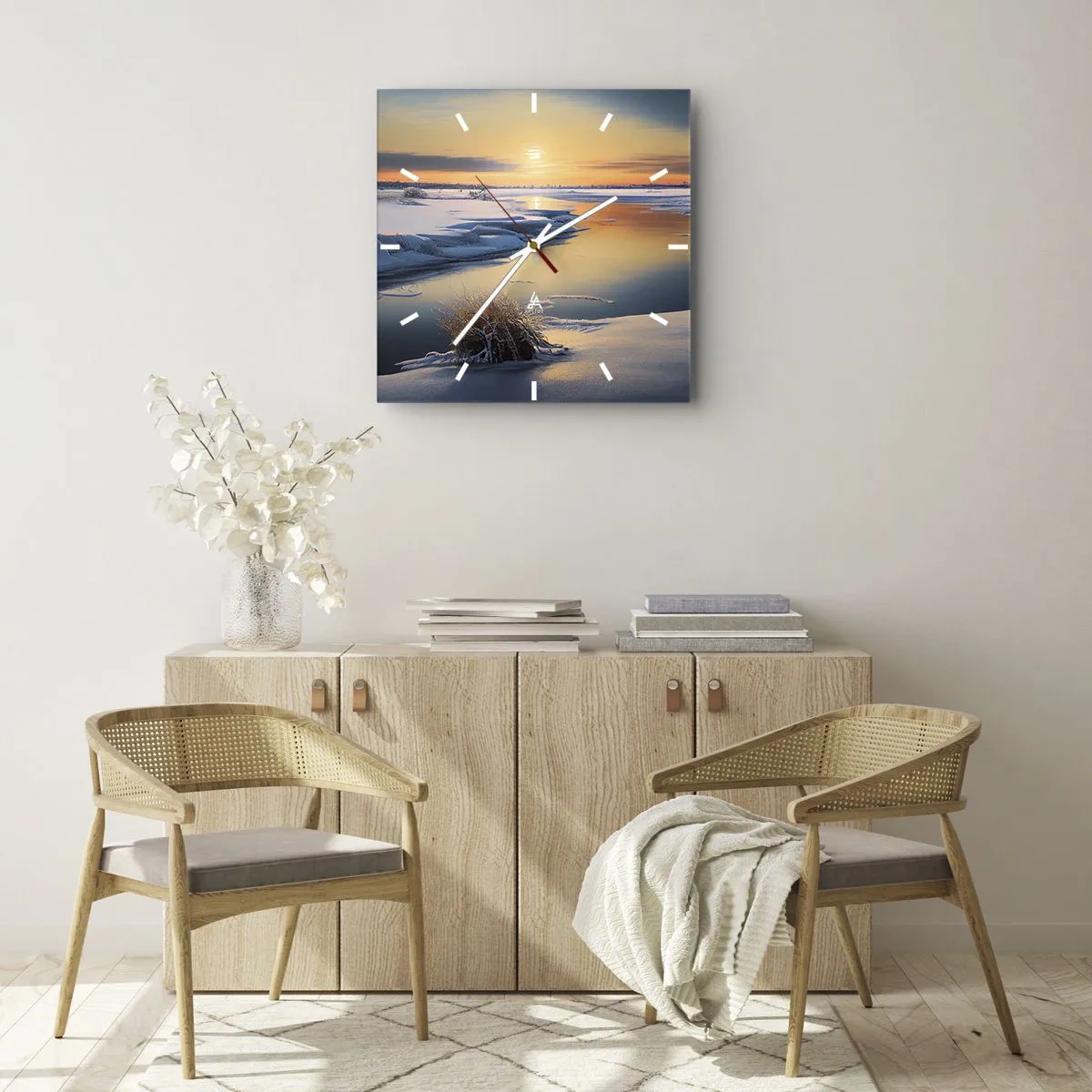 Wandklok - Klok - Winterse zonsondergang - 40x40 cm