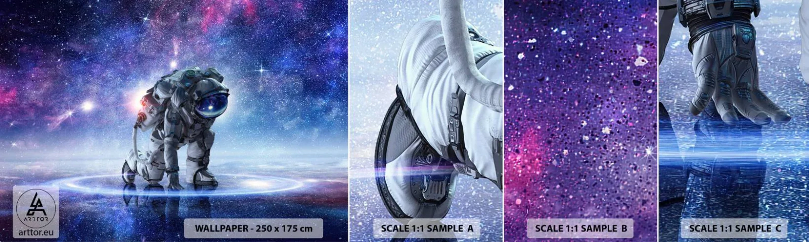 Fotobehang Monster Zelfklevend Deluxe Sticker - De sterrenhemel boven mij - Kosmonaut, Kosmos, Astronaut - 100x30 cm