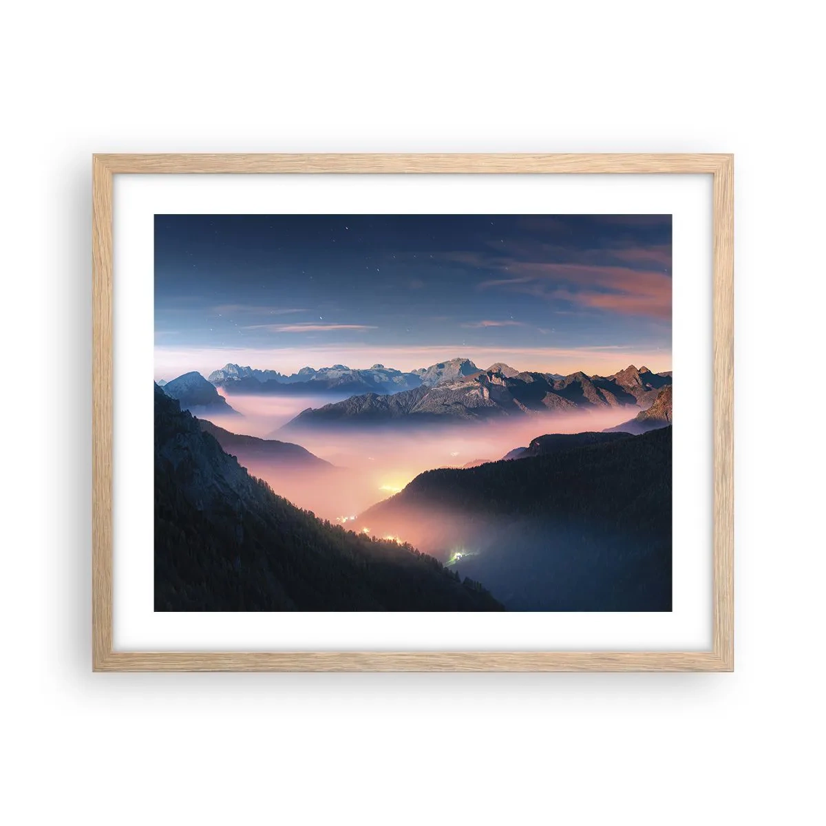 Een poster in een licht eiken lijst - Licht in de dalen - 50x40 cm