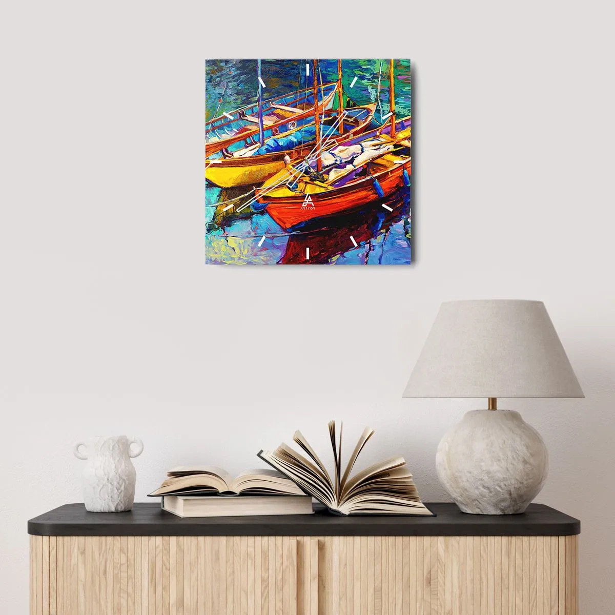 Wandklok - Klok - Op water vol met kleuren - 30x30 cm