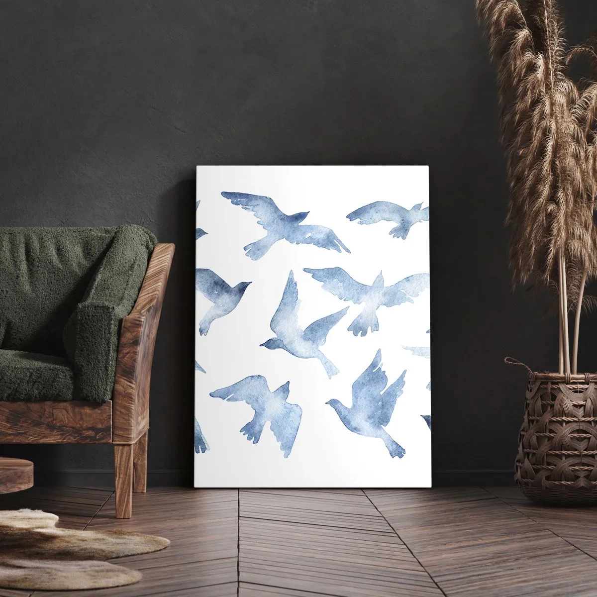 Schilderen op canvas - Blauwe vogels - 45x80 cm