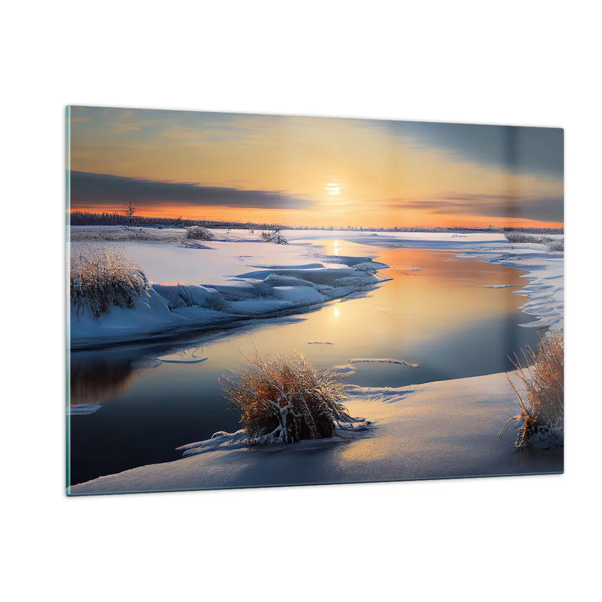 Schilderen op glas - Winterse zonsondergang - 120x80 cm