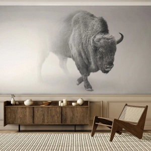 Fotobehang Premium Sand - Koning van de prairie - Wijs, Dieren, Bizon - 100x70 cm