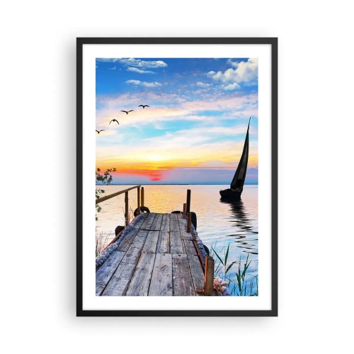 Poster in een zwarte lijst - Pier aan het meer bij zonsondergang - 50x70cm - Goedeavond - Moderne wanddecoratie voor woonkamer en slaapkamer ARTTOR
