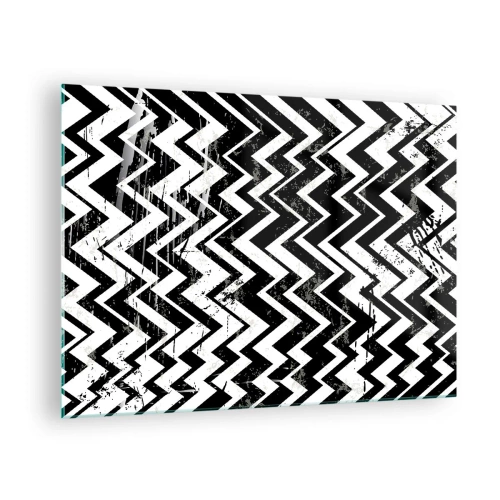 Schilderen op glas - Een zwart-wit zigzagpatroon met een dynamische compositie en textuur. - 70x50cm - Zyg-wit, zag-zwart - Moderne wanddecoratie voor woonkamer en slaapkamer ARTTOR