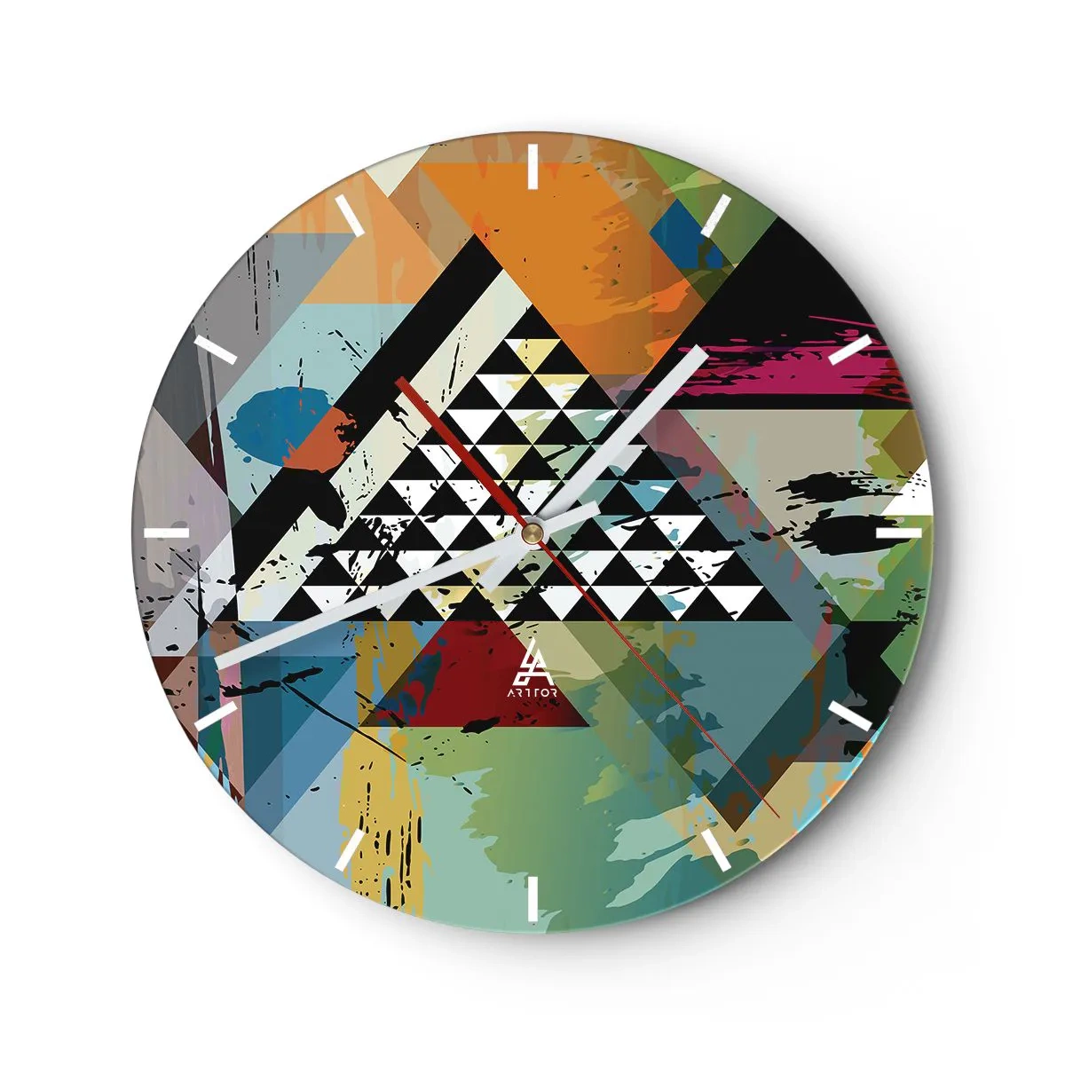 Wandklok - Klok - Een wijzerplaat met een abstract geometrisch motief in levendige kleuren. - 30x30cm - Hoe gemakkelijk is het - Moderne wanddecoratie voor woonkamer, keuken en slaapkamer ARTTOR