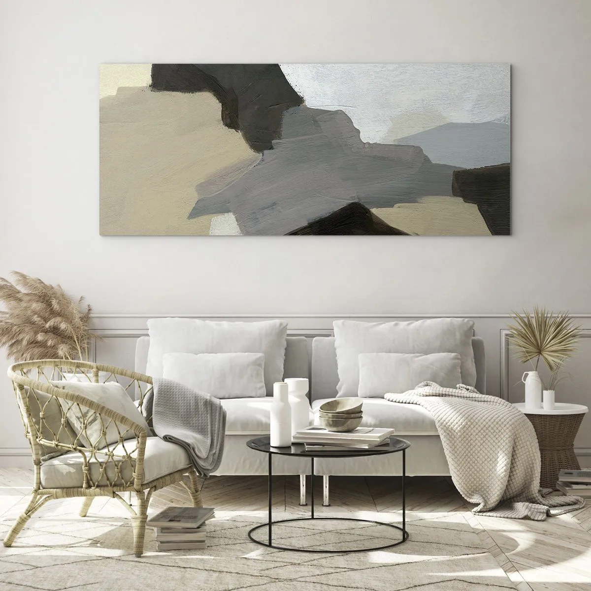 Schilderen op glas - Abstractie: het kruispunt van grijs - 140x50 cm