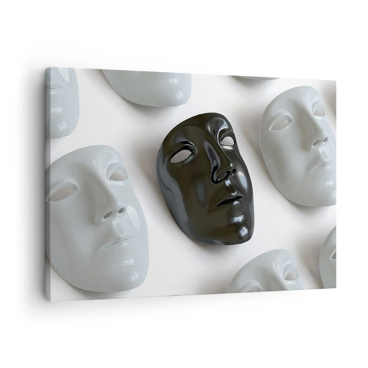 Schilderen op canvas - Zwart-witte maskers op een lichte achtergrond - 70x50cm - Hoe opvallen? - Moderne wanddecoratie voor woonkamer en slaapkamer ARTTOR