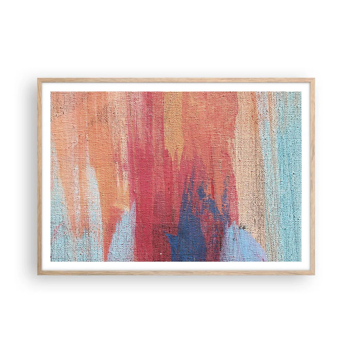 Een poster in een licht eiken lijst - Ren door de regenboog - 100x70 cm