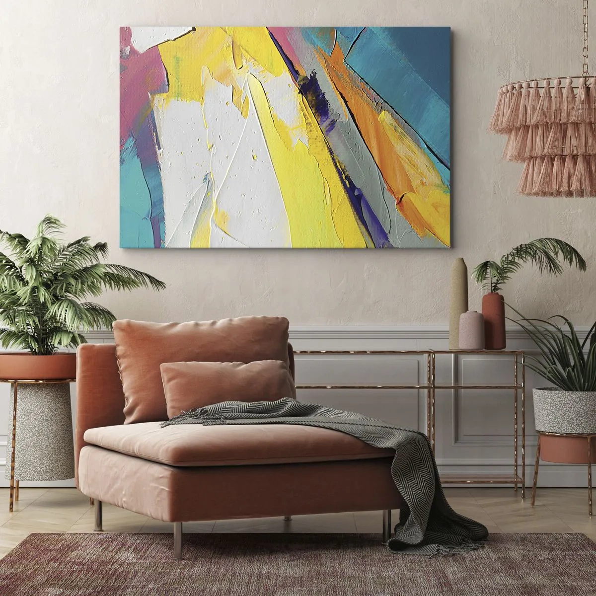 Schilderen op canvas - Een abstracte compositie in intense kleuren - 70x50cm - De anatomie van licht - Moderne wanddecoratie voor woonkamer en slaapkamer ARTTOR
