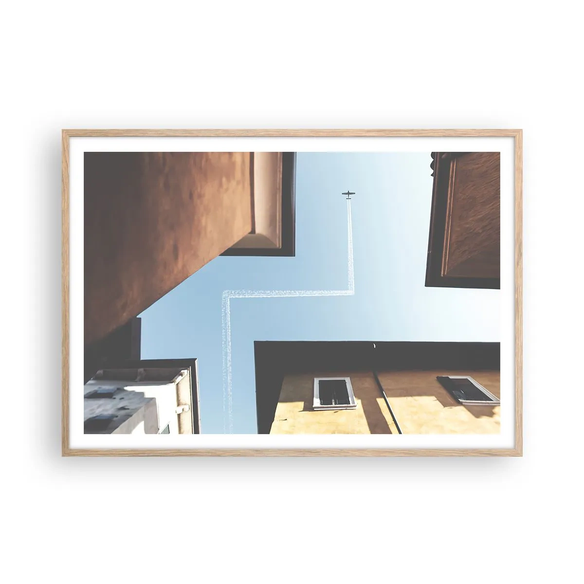 Een poster in een licht eiken lijst - Boven het doolhof van de stad - 100x70 cm