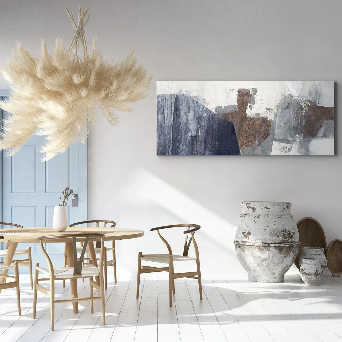 Schilderen op canvas - Blauwe en bruine vormen - 160x50 cm