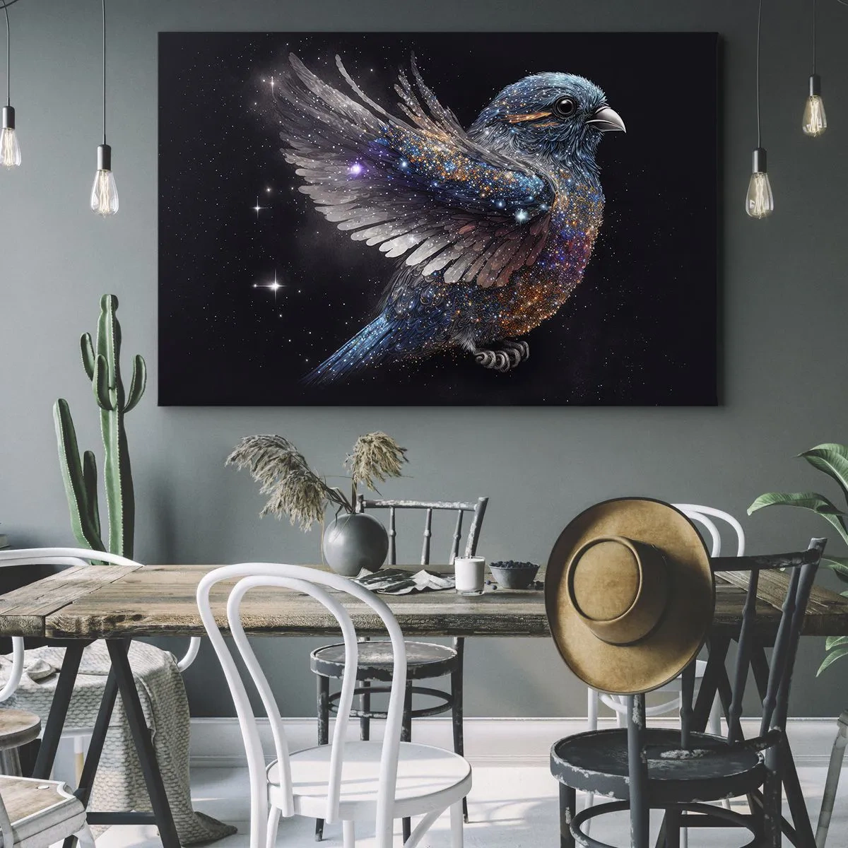 Schilderen op canvas - Een mus in ruimtetijdperkstijl met een diamanten glans - 70x50cm - Diamant mus - Moderne wanddecoratie voor woonkamer en slaapkamer ARTTOR