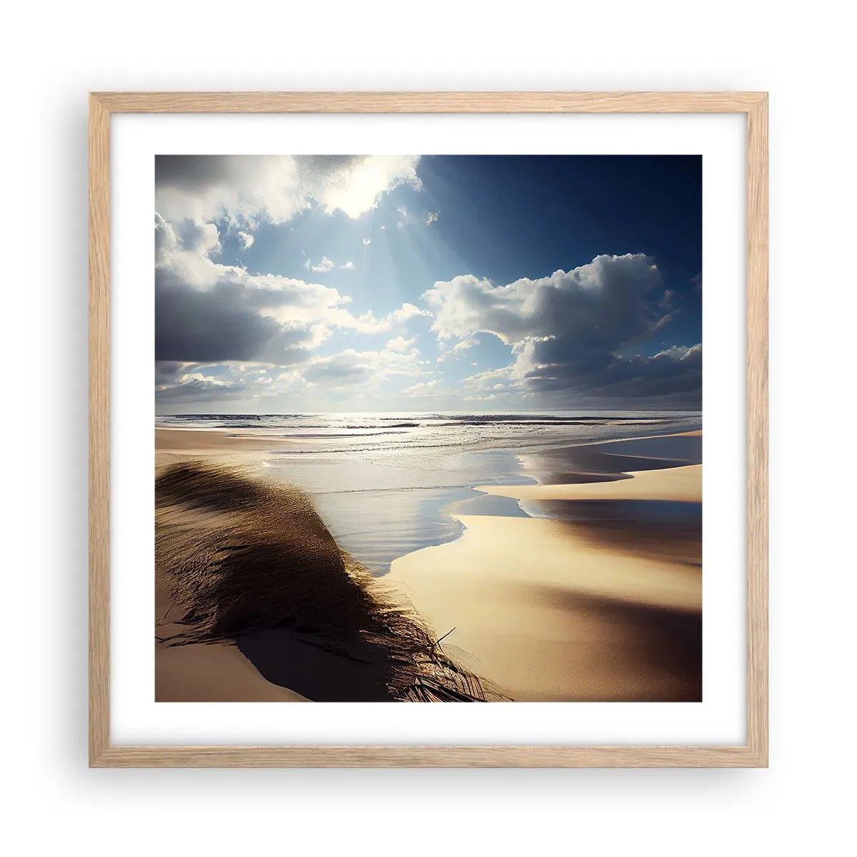 Een poster in een licht eiken lijst - Strand, wild strand - 50x50 cm