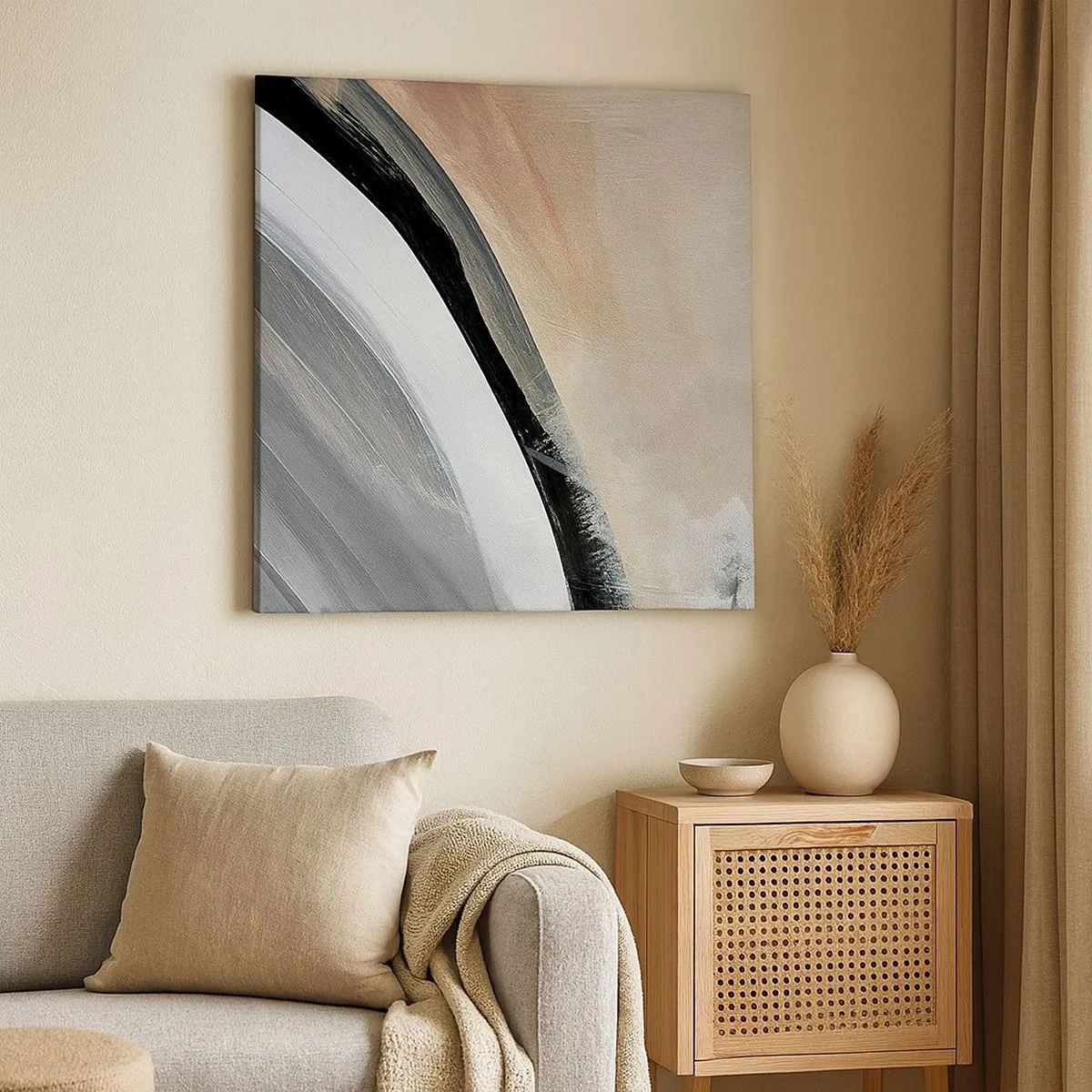 Schilderen op canvas - Compositie: boog van zwart en grijs - 30x30 cm