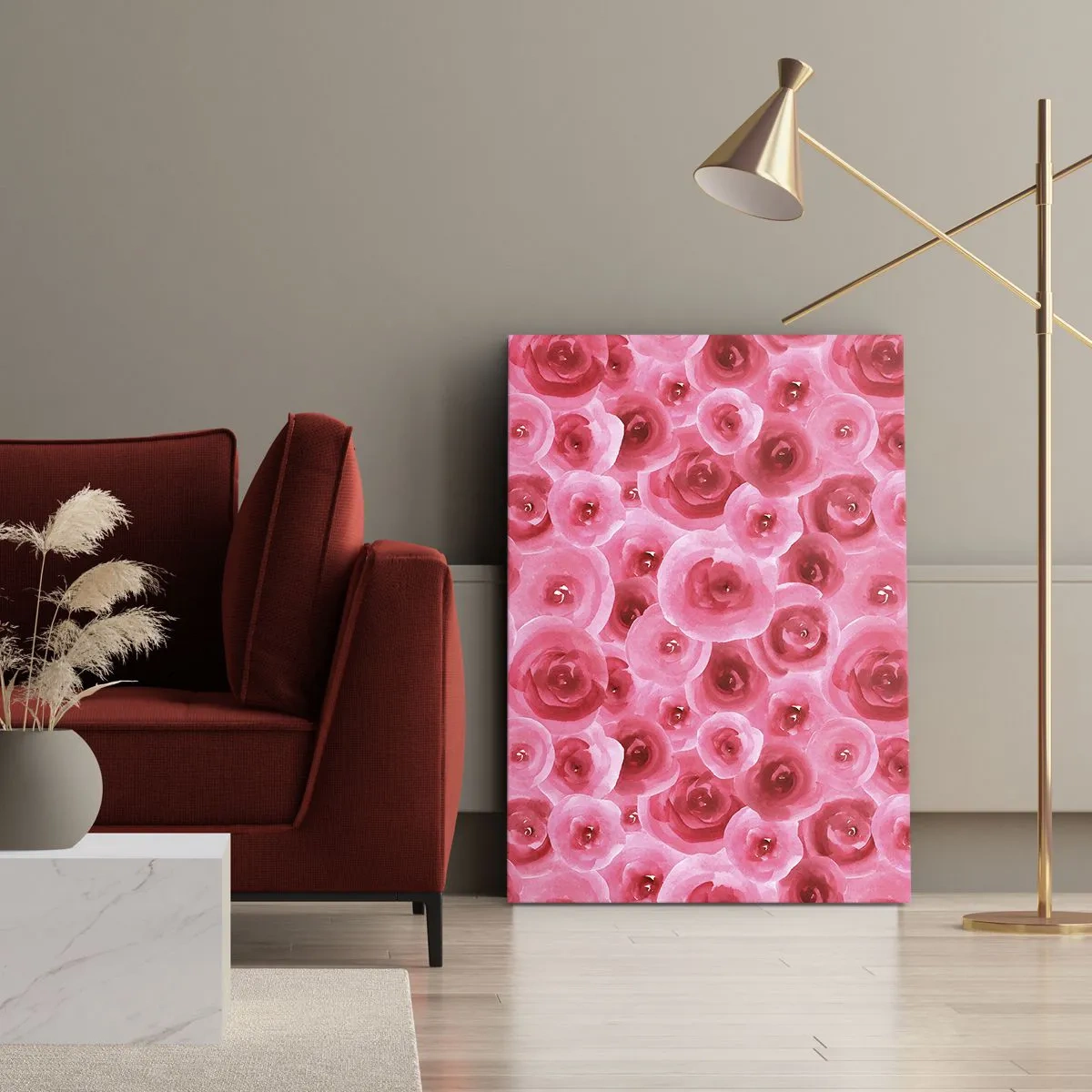 Schilderen op canvas - Rozen onder en boven - 65x120 cm