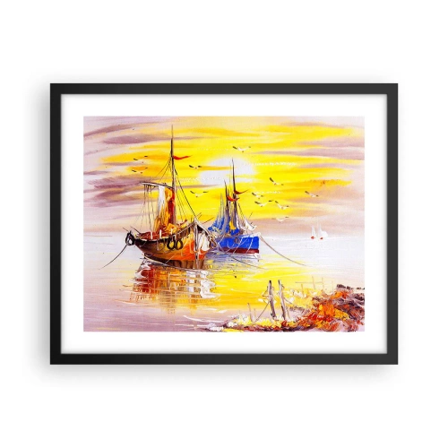 Poster in een zwarte lijst - Een welverdiende rust in de haven - 50x40 cm