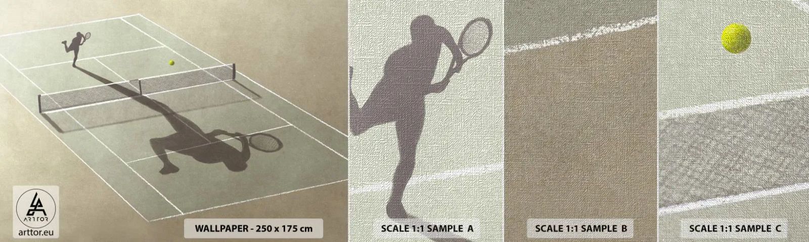 Fotobehang Monster Premium Canvas - Jezelf overwinnen - Tennis, Rechtbanken, Sport - 100x30 cm