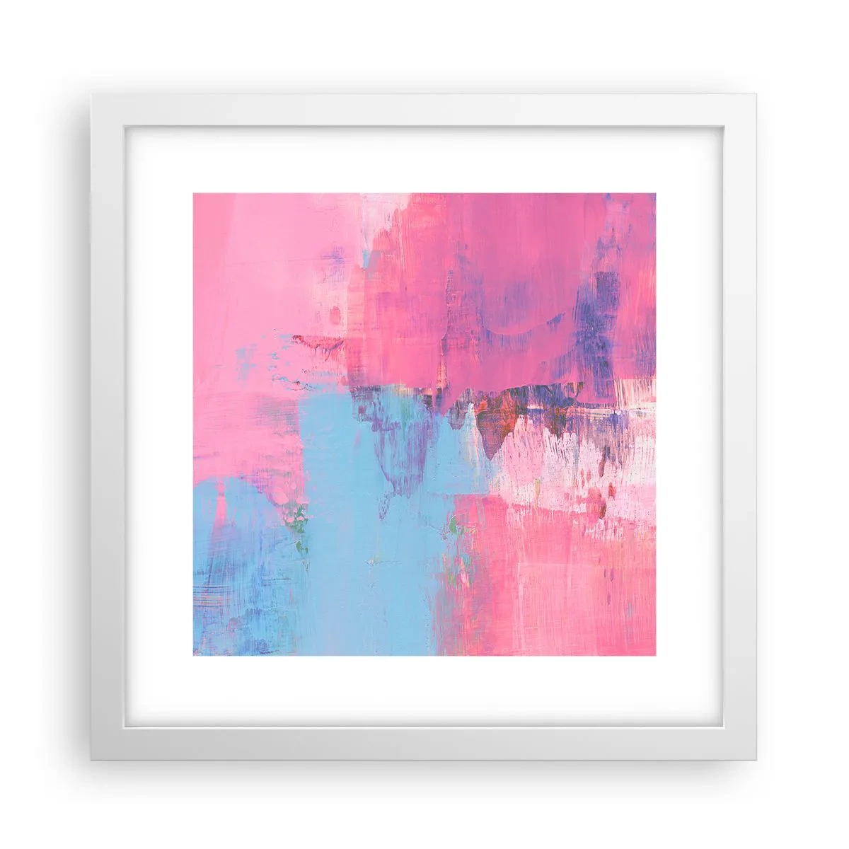 Poster in een witte lijst - Roze, blauw en een vleugje licht - 30x30 cm
