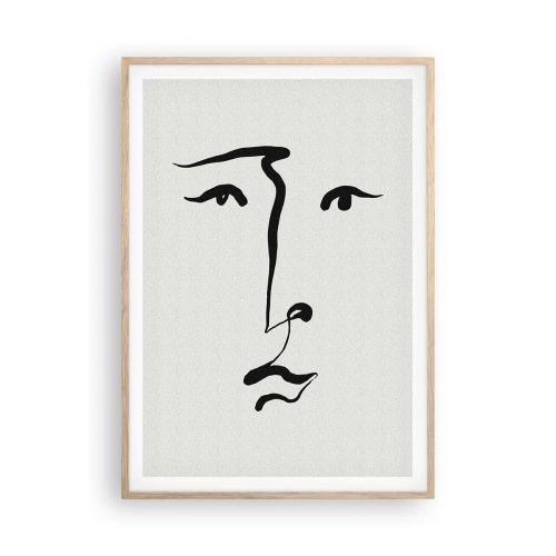 Een poster in een licht eiken lijst - Portret met één lijn - 70x100 cm