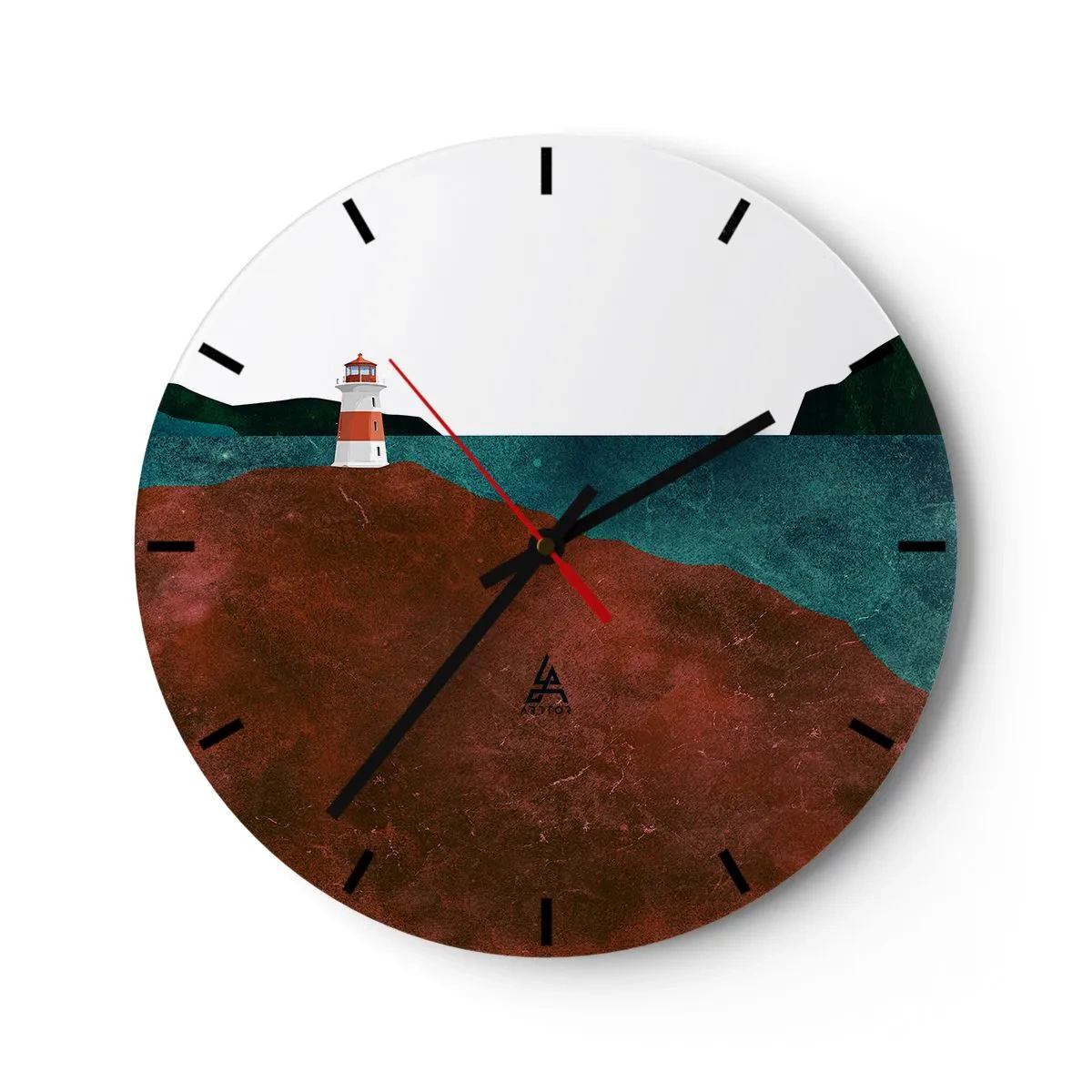 Wandklok - Klok - Een vuurtoren op een heuvel aan een rustige kust - 30x30cm - Starend naar de zee - Moderne wanddecoratie voor woonkamer, keuken en slaapkamer ARTTOR