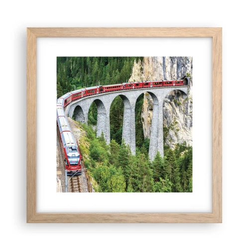 Een poster in een licht eiken lijst - Spoorlijn voor uitzicht op de bergen - 30x30 cm