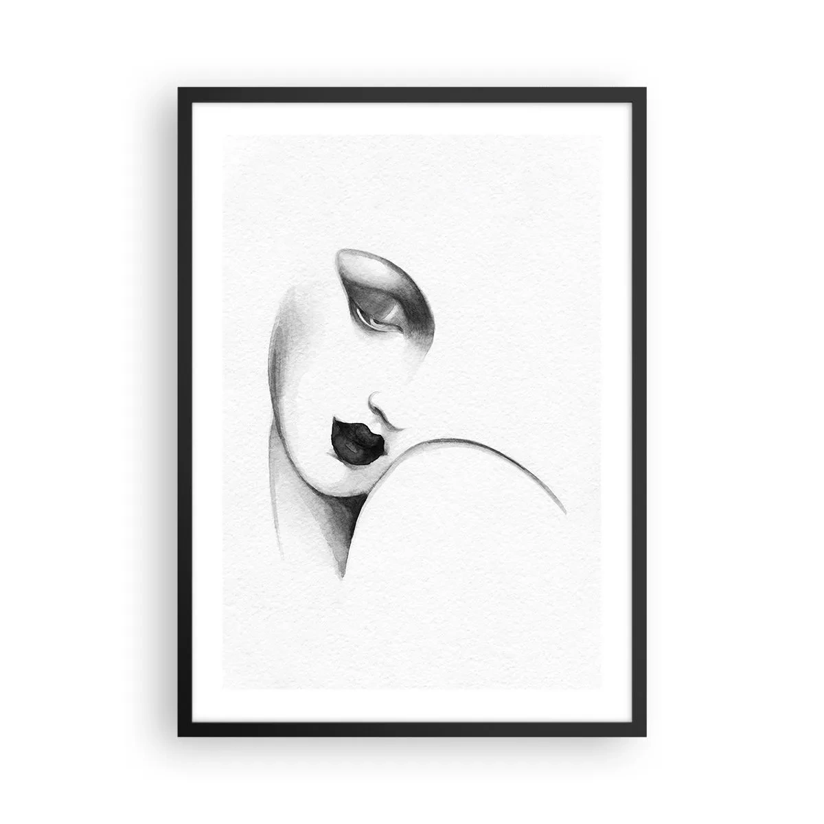 Poster in een zwarte lijst - Een subtiel portret van een vrouw in zwart-witstijl - 50x70cm - In de stijl van Łempicka - Moderne wanddecoratie voor woonkamer en slaapkamer ARTTOR