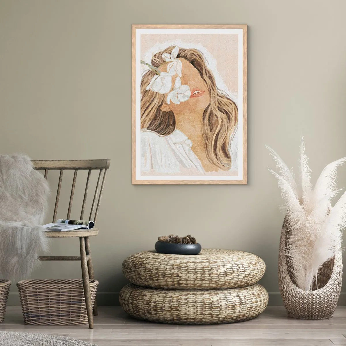 Een poster in een licht eiken lijst - Tussen de bloemen in vervoering - 30x40 cm