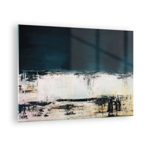 Schilderen op glas - Abstract landschap in tinten marineblauw en wit - 70x50cm - Horizontale compositie - Moderne wanddecoratie voor woonkamer en slaapkamer ARTTOR