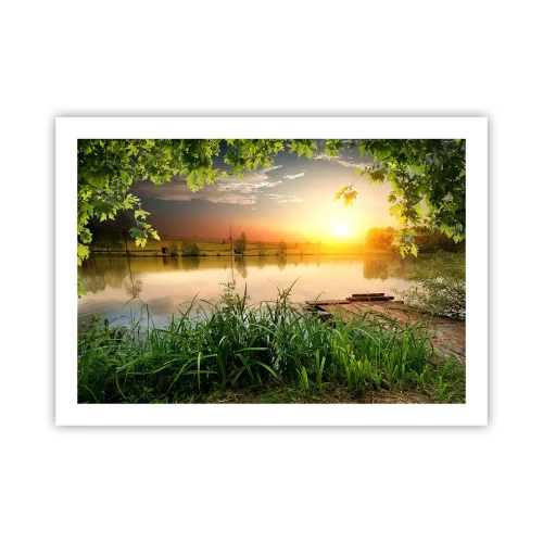 Poster - Landschap in een groen kader - 70x50 cm