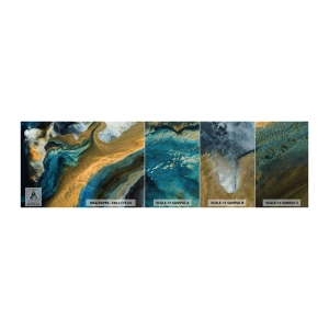 Fotobehang Monster Premium Sand - Blauw - geel - wederzijdse invloeden - Abstractie, Deel, Grafisch - 100x30 cm
